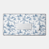 Vintag Englisch Floral Toile de Jouy-Blue Schreibtischunterlage (Tastatur & Maus)