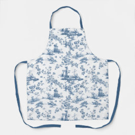 Vintag Englisch Floral Toile de Jouy-Blue Schürze