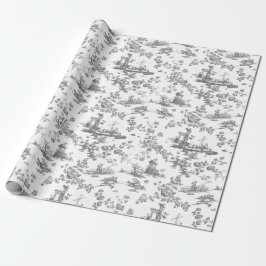 Vintag Englisch Floral Toile de Jouy-Gray Geschenkpapier