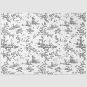 Vintag Englisch Floral Toile de Jouy-Gray Seidenpapier