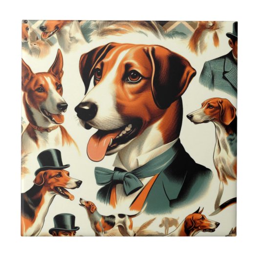 Vintag-Englisch-Foxhound-Illustration Fliese (Vorderseite)