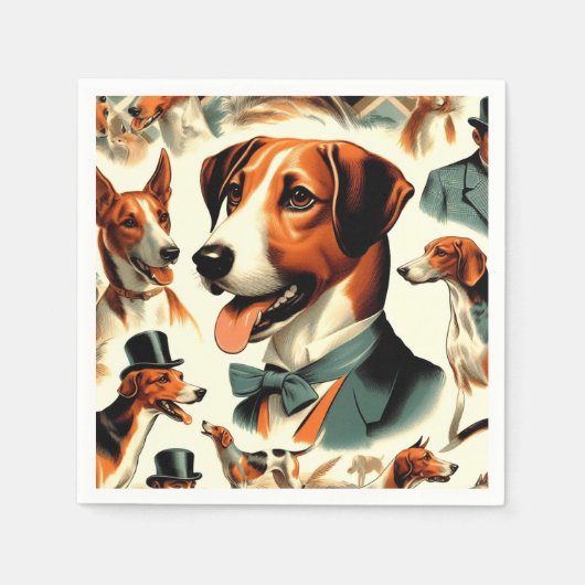 Vintag-Englisch-Foxhound-Illustration Serviette (Vorderseite)