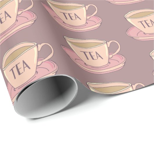 Vintag Englisch Pink Tee Cups Gemustert Geschenkpapier (Rolleneckpunkt)