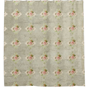 Vintag Englisch Rosa Rose über Graue Holzpappe Duschvorhang