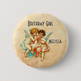 Vintag Ephemera Angel Cherubs Birthday Girl Button