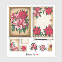 Vintag Ephemera Christmas Poinsettia Stickers Aufkleber