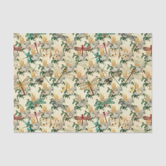 Vintag Ephemera Floral Dragonfly Seidenpapier (Vorderseite)