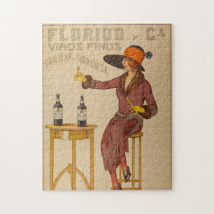 Vintag Ephemera Lady Wine Toast Puzzle