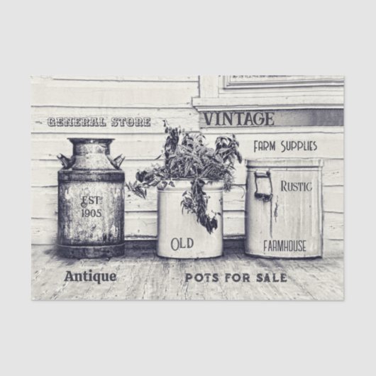 Vintag Ephemera Rustic Country Jugs Seidenpapier (Vorderseite)