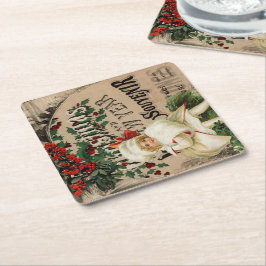 Vintag Ephemera Weihnachten Neues Jahr Souvenir Rechteckiger Pappuntersetzer