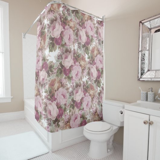 Vintag erröten Blumenmalerei rosa Burgunder-Rosen Duschvorhang (Beispiel)