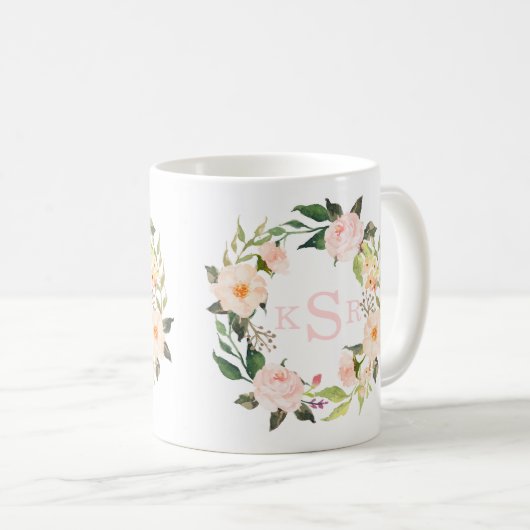 Vintag erröten rosa mit Monogramm Kaffeetasse (VorderseiteRechts)