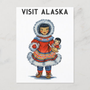 Vintag Eskimo Besuch Alaska Postkarte