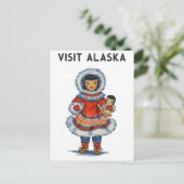 Vintag Eskimo Besuch Alaska Postkarte (Stehend Vorderseite)