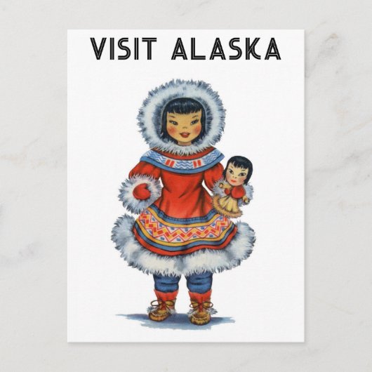 Vintag Eskimo Besuch Alaska Postkarte (Vorderseite)