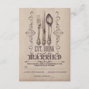 Vintag ESSEN SIE GETRÄNK UND SEIN VERHEIRATETER Ho RSVP Karte