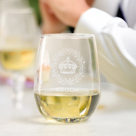 Vintag Etched King's Crown und Laurel Wreath Stielloses Weinglas