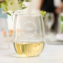 Vintag Etched Queen's Crown and Laurel Wreath Stielloses Weinglas