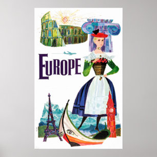 Vintag Europe Travel Paris Venedig, Rom, Griechenl Poster
