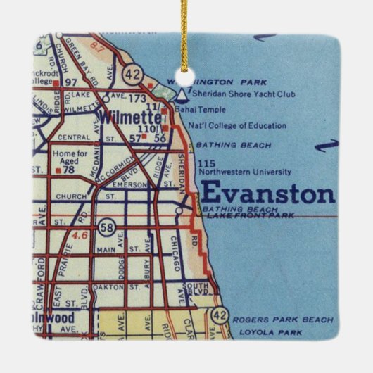 Vintag Evanstown IL Karte Keramikornament (Rückseite)