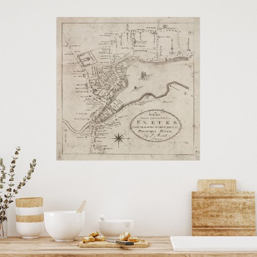 Vintag Exeter NH Map (1802) Poster (Küche)