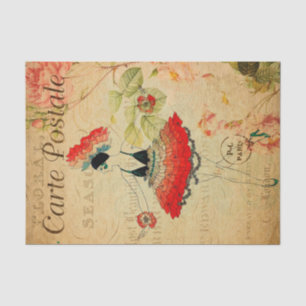 Vintag Exotic Woman Ballet Dancer Floral Französis Seidenpapier