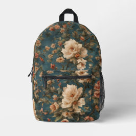 Vintag Exquisite Blume Weiß und Grün Korallenrot Bedruckter Rucksack