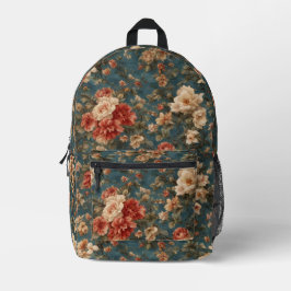 Vintag Exquisite Blume Weiß und Grün Korallenrot Bedruckter Rucksack