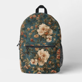 Vintag Exquisite Blume Weiß und Grün Korallenrot Bedruckter Rucksack