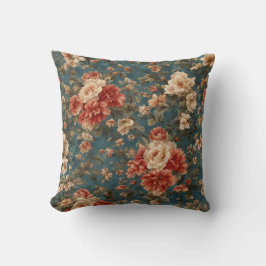 Vintag Exquisite Blume Weiß und Grün Korallenrot Kissen