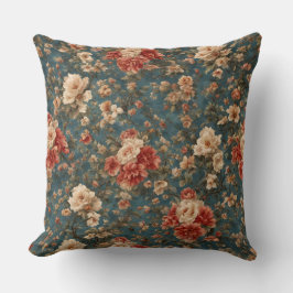 Vintag Exquisite Blume Weiß und Grün Korallenrot Kissen