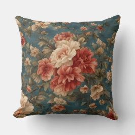 Vintag Exquisite Blume Weiß und Grün Korallenrot Kissen