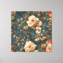 Vintag Exquisite Blume Weiß und Grün Korallenrot Leinwanddruck