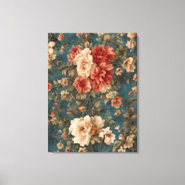 Vintag Exquisite Blume Weiß und Grün Korallenrot Leinwanddruck