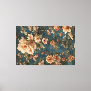 Vintag Exquisite Blume Weiß und Grün Korallenrot Leinwanddruck