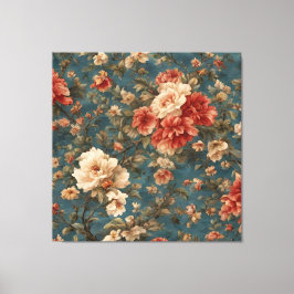 Vintag Exquisite Blume Weiß und Grün Korallenrot Leinwanddruck