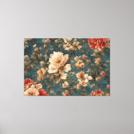 Vintag Exquisite Blume Weiß und Grün Korallenrot Leinwanddruck