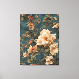 Vintag Exquisite Blume Weiß und Grün Korallenrot Leinwanddruck