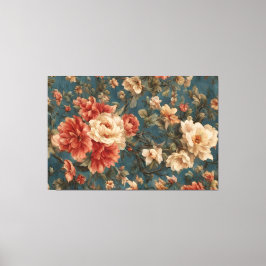 Vintag Exquisite Blume Weiß und Grün Korallenrot Leinwanddruck