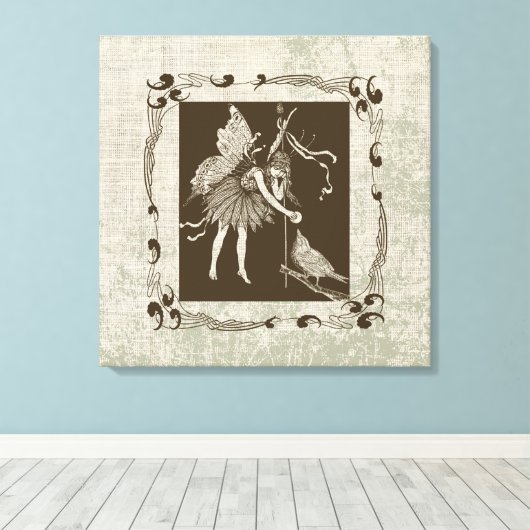 Vintag Fairy & Bird Leinwanddruck (Insitu (Holzboden))