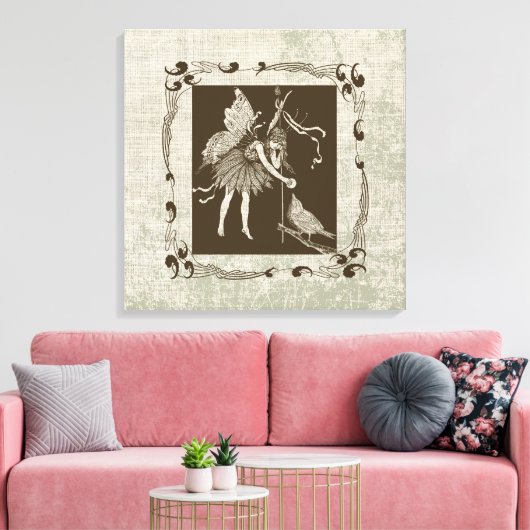 Vintag Fairy & Bird Leinwanddruck (Insitu (Wohnzimmer))