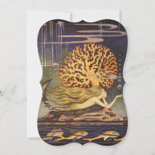 Vintag Fairy Tale Mermaid Coral Geburtstagspartei Einladung