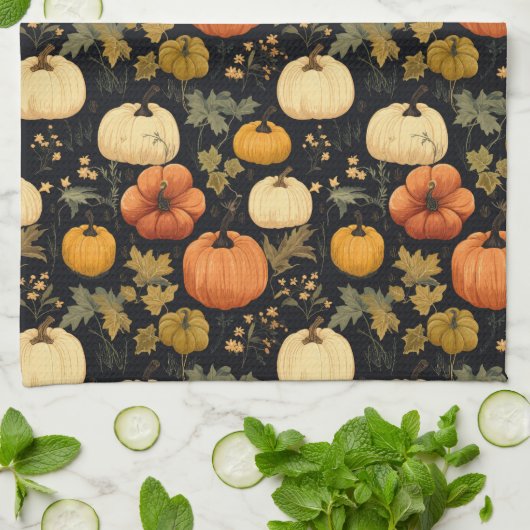 Vintag Fall Pumpkin Pattern Geschirrtuch (Gefaltet)