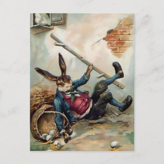 Vintag Fallende Osterhase Postkarte (Vorderseite)