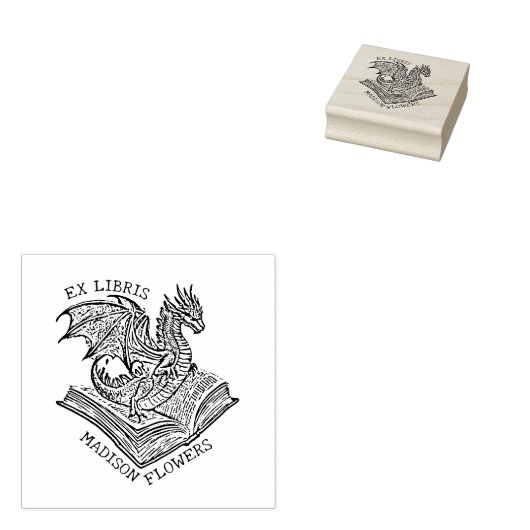 Vintag Fantasy Dragon Ex Libris Gummistempel (Stempel)
