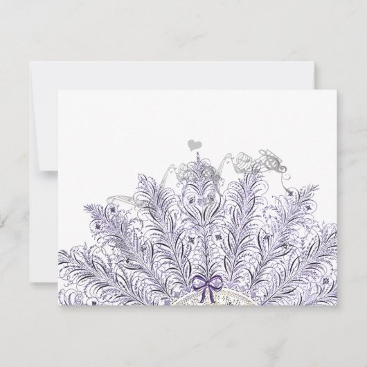 Vintag Feather Fan Love Birds Wedding RSVP (Vorderseite)