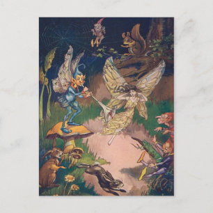 Vintag - Feen und Elfen in einem Nachtgarten, Postkarte
