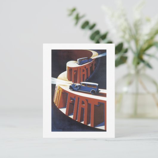 Vintag Fiat Ad Postkarte (Stehend Vorderseite)