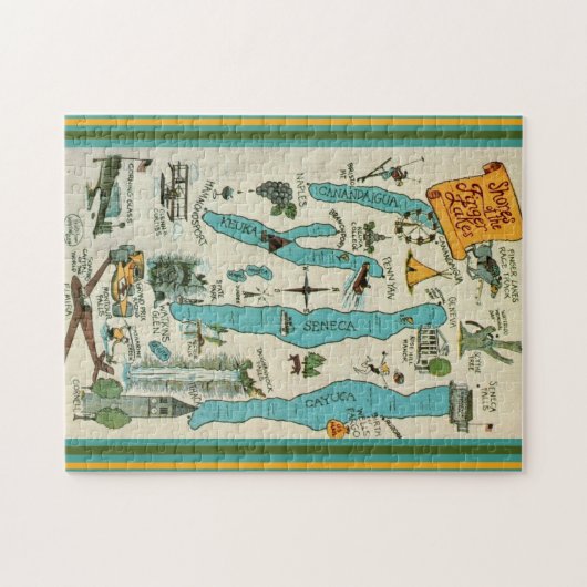 Vintag Finger Lakes Karte Puzzle (Horizontal)
