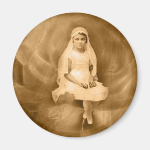 Vintag First CommunityGirl, Kleid, Schleier, Rose Magnet